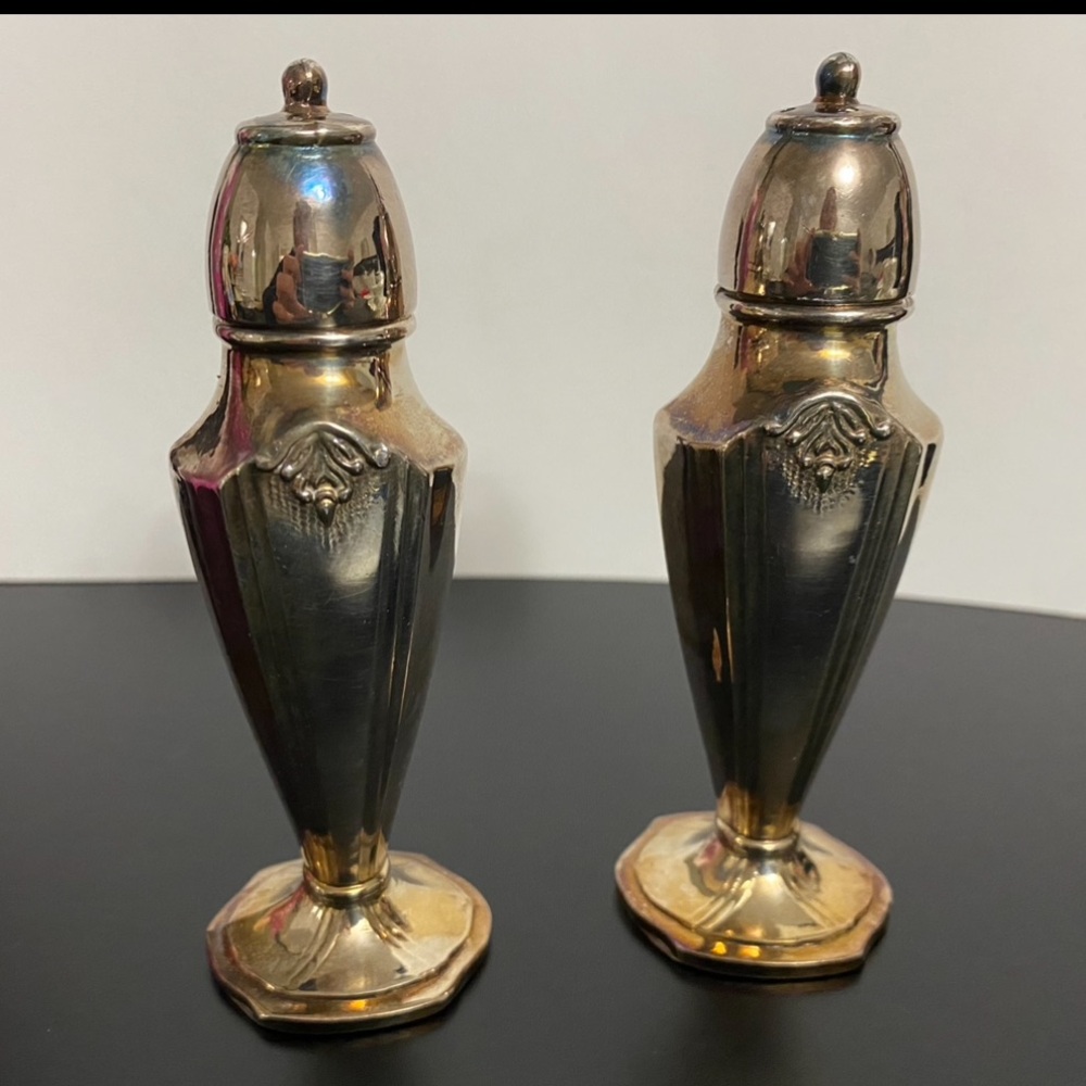 Vintage Silver Plated On Lead Salt & Pepper Shakers Heavy Marked Viking Art Deco - Picture 3 of 4